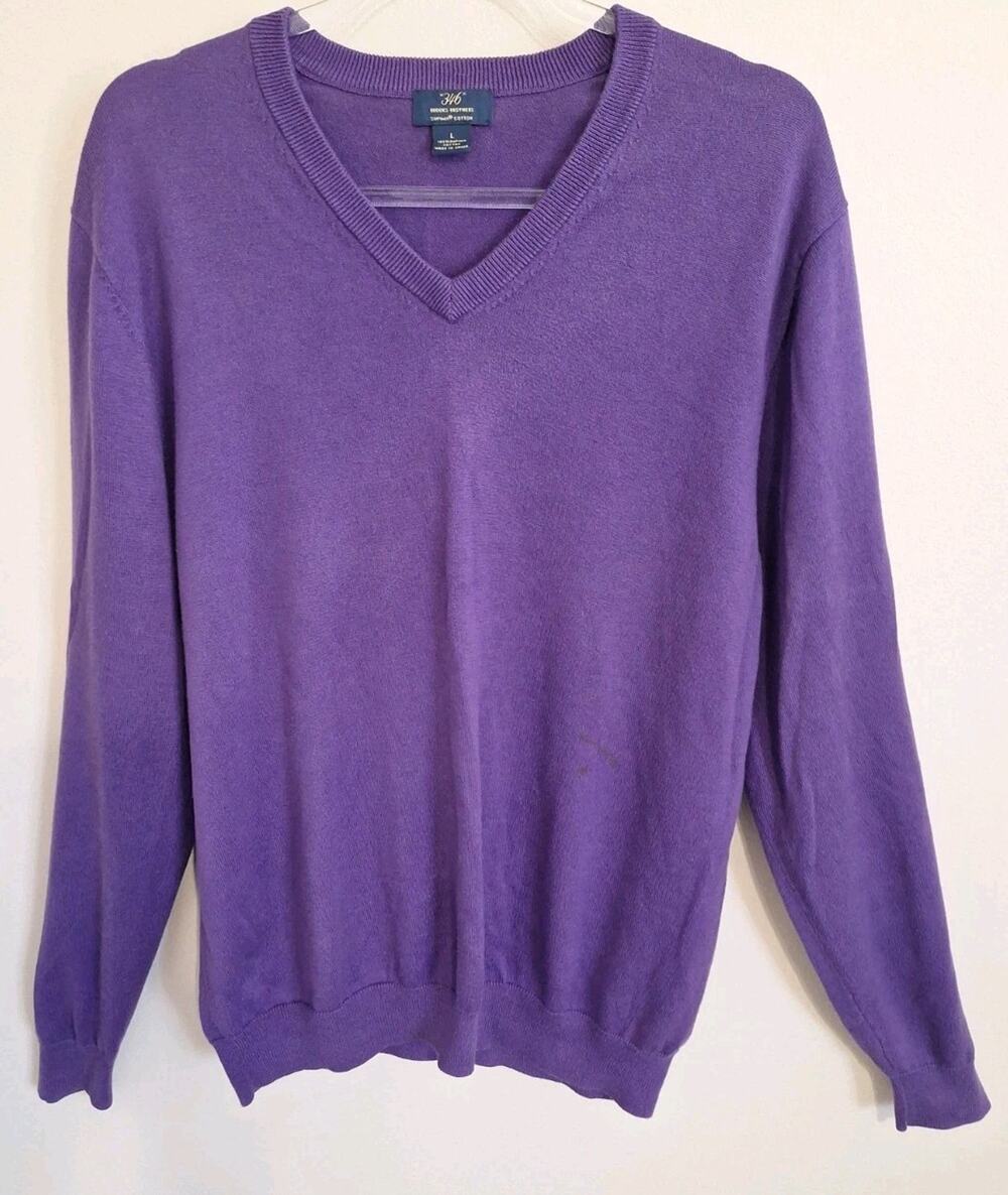 Brooks Brothers 346 V-Neck Sweater Mens L Purple Supima Cotton Long Sleeve